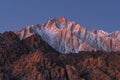 Panorama of Glowing Lone Pine Peak and Mount Whitney Sunrise, Alabama Hills, Lone Pine, California Royalty Free Stock Photo