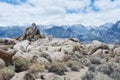 Alabama Hills Recreation Area in Lone Pine California features weird boulders and rock formations Royalty Free Stock Photo