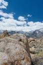Alabama Hills Recreation Area in Lone Pine California features weird boulders and rock formations Royalty Free Stock Photo