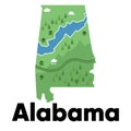 Alabama map drawing illustration cartoon style natural graphic forest