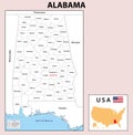 Alabama Map. State and district map of Alabama. Administrative and political map of Alabama with neighboring countries and border