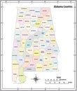 Alabama state outline administrative and political vector map in color