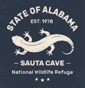 Alabama t-shirt design, print, typography, label with salamander