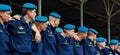 The paratroopers in blue berets at the celebration of Russian Airborne Troops Day