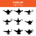 Aladdin lamp Vector. Set Icons Aladdins lamp Signs. Illustration Of Wish And Mystery Souvenir Royalty Free Stock Photo
