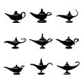 Aladdin lamp Vector. Set Icons Aladdins lamp Signs. Illustration Of Wish And Mystery Souvenir Royalty Free Stock Photo