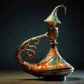 aladdin magic lamp on black with smoke, AI Generative Royalty Free Stock Photo