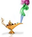 Aladdin's magic lamp with colorful smoke