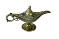 AladdinÃ¢â¬â¢s magical genie lamp,a antique lamp displayed over a white background