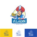 Aladin Banana people Food Logo, fresh yellow sticker Vector Icon Illustration, Fruit Concept Isolated, Flat Outline Cartoon Style