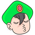 Aladin head wearing a green turban with lips kissed face. doodle icon drawing