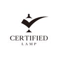 Aladin lamp and checkmark for certified lamp logo design