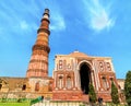 Alai Darwaza and Qutub Minar at the Qutb Complex in Delhi, India Royalty Free Stock Photo