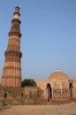 Alai gate and Qutub Minar tower in Delhi, India