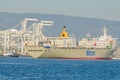 Container ship entering harbor