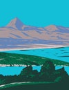 Alamo Lake State Park with Alamo Lake and Artillery Peak in Wenden Arizona USA WPA Poster Art