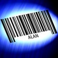 Alan - barcode with futuristic blue background