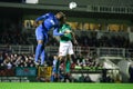 Alan Bennett and Ismahil Akinade during the Cork City FC vs Waterford FC match at Turners Cross for the League of Ireland Premier Royalty Free Stock Photo