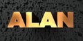 Alan - Gold text on black background - 3D rendered royalty free stock picture