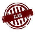 Alan - red round grunge button, stamp