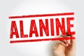 ALANINE displayed in bold stamped lettering as a hand completes the text, providing a clear visual for educational, biochemical, Royalty Free Stock Photo