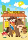 Cartoon cowboy kid in wild west town illustration Royalty Free Stock Photo