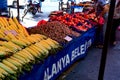 Raw corn and other vegetables on display at local farmer`s market Royalty Free Stock Photo