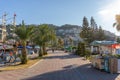 Street view, houses, shops, in a Turkish resort town