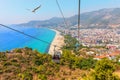 Alanya cable car, view on the Kleopatra beach, Turkey Royalty Free Stock Photo