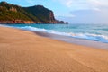 Alanya Castle Alanya Kalesi on the top of peninsula. View on sea from sandy Cleopatra Beach, Alanya. Royalty Free Stock Photo