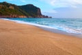 Alanya Castle Alanya Kalesi on the top of peninsula. View on sea from sandy Cleopatra Beach, Alanya. Royalty Free Stock Photo