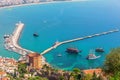 Alanya pier and the lighthouse, view from the castle, Turkey