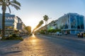 Alanya,Turkey - 08.01.2023: Beautiful Alanya boulevard city street with palm trees tropical town
