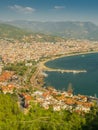 Alanya, Turkey. Beautiful panoramic top view of the city Alanya, the Mediterranean Sea, the red tower, the lighthouse Royalty Free Stock Photo
