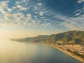 Alanya, Turkey. Beautiful view from the fortress Alanya Castle of the Mediterranean Sea and Cleopatra beach at sunset. Vacation Royalty Free Stock Photo