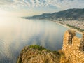 Alanya, Turkey. Beautiful view from the fortress Alanya Castle of the Mediterranean Sea and Cleopatra beach at sunset. Vacation Royalty Free Stock Photo