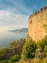 Alanya, Turkey. Beautiful view from the fortress Alanya Castle of the Mediterranean Sea and Cleopatra beach at sunset. Vacation Royalty Free Stock Photo