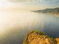 Alanya, Turkey. Beautiful view from the fortress Alanya Castle of the Mediterranean Sea and Cleopatra beach at sunset. Vacation Royalty Free Stock Photo