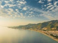 Alanya, Turkey. Beautiful view from the fortress Alanya Castle of the Mediterranean Sea and Cleopatra beach at sunset. Vacation Royalty Free Stock Photo