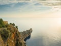 Alanya, Turkey. Beautiful view from the fortress Alanya Castle of the Mediterranean Sea and cliffs at sunset. Vacation postcard Royalty Free Stock Photo