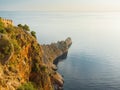 Alanya, Turkey. Beautiful view from the fortress Alanya Castle of the Mediterranean Sea and cliffs at sunset. Vacation postcard Royalty Free Stock Photo