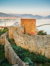 Alanya, Turkey. Beautiful view of the walls of the ancient fortress Alanya castle, the Red Tower KÃÂ±zÃÂ±l Kule