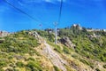 Alanya, Turkey, 05/08/2019: Cable car in the city. Booths with people riding on cables against a blue sky Royalty Free Stock Photo