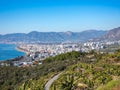 Alanya, Turkey - Jan 4, 2023. A panoramic seaside view from a hillside with the urban city landscape