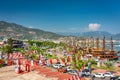 Alanya, Turkey - July 21, 2021: Pirate ships for tourists in the port of Alanya on the Mediterranean Sea, Turkey Royalty Free Stock Photo