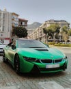 Alanya, Turkey - 05/21/2018 : Modern green fashion BMW car parked on the street