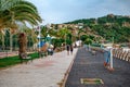 Outdoor workout area with exercise machines on the promenade near Kleopatra Beach in Alanya. A