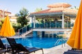 Alanya, Turkey, September 8. Hotel bar situated over swimming pool. Villa Sunflower. Summer vacation concept Royalty Free Stock Photo