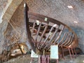 Alanya, Turkey - 30 september, 2019: The wooden frame of an ancient floating ship in the form of a museum exhibit in old
