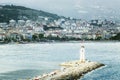 Alanya, Turkey, 05/07/2019: Top view of the embankment and the city. Beautiful landscape of the resort in the mountains Royalty Free Stock Photo